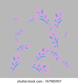 Feather Pattern, bright colorful background, cute and fun decoration. Gentle grey background. Vector illustration for celebration, party, carnival, festive holiday and Your project.