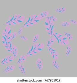 Feather Pattern, bright colorful background, cute and fun decoration. Gentle grey background. Vector illustration for celebration, party, carnival, festive holiday and Your project.