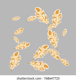 Feather Pattern, bright colorful background, cute and fun decoration. Gentle grey background. Vector illustration for celebration, party, carnival, festive holiday and Your project.