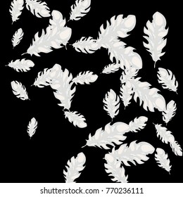 Feather Pattern, bright colorful background, cute and fun decoration. Black background. Vector illustration for celebration, party, carnival, festive holiday and Your project.