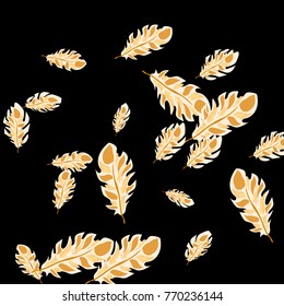 Feather Pattern, bright colorful background, cute and fun decoration. Black background. Vector illustration for celebration, party, carnival, festive holiday and Your project.