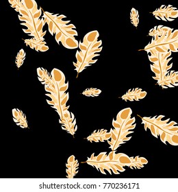 Feather Pattern, bright colorful background, cute and fun decoration. Black background. Vector illustration for celebration, party, carnival, festive holiday and Your project.