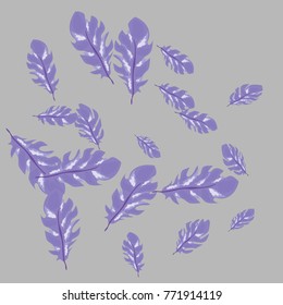 Feather Pattern, bright colorful background, cute and fun decoration. Gentle grey background. Vector illustration for celebration, party, carnival, festive holiday and Your project.