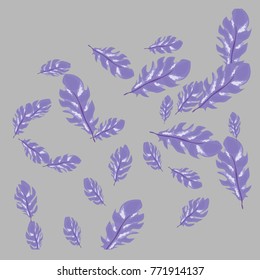 Feather Pattern, bright colorful background, cute and fun decoration. Gentle grey background. Vector illustration for celebration, party, carnival, festive holiday and Your project.
