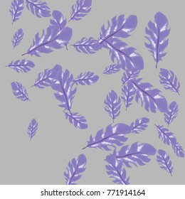 Feather Pattern, bright colorful background, cute and fun decoration. Gentle grey background. Vector illustration for celebration, party, carnival, festive holiday and Your project.