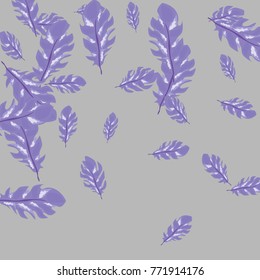 Feather Pattern, bright colorful background, cute and fun decoration. Gentle grey background. Vector illustration for celebration, party, carnival, festive holiday and Your project.