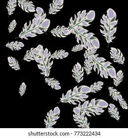 Feather Pattern, bright colorful background, cute and fun decoration. Black background. Vector illustration for celebration, party, carnival, festive holiday and Your project.