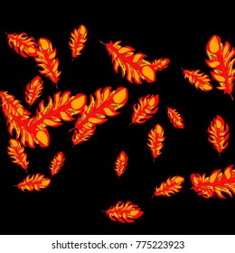 Feather Pattern, bright colorful background, cute and fun decoration. Black background. Vector illustration for celebration, party, carnival, festive holiday and Your project.