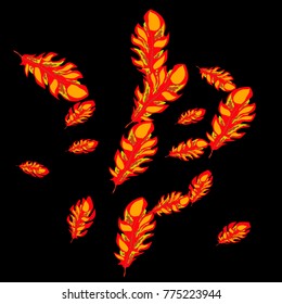 Feather Pattern, bright colorful background, cute and fun decoration. Black background. Vector illustration for celebration, party, carnival, festive holiday and Your project.