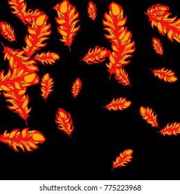 Feather Pattern, bright colorful background, cute and fun decoration. Black background. Vector illustration for celebration, party, carnival, festive holiday and Your project.