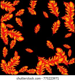 Feather Pattern, bright colorful background, cute and fun decoration. Black background. Vector illustration for celebration, party, carnival, festive holiday and Your project.