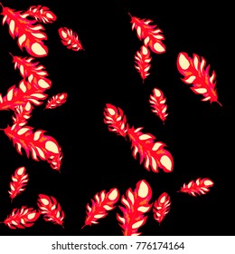 Feather Pattern, bright colorful background, cute and fun decoration. Black background. Vector illustration for celebration, party, carnival, festive holiday and Your project.
