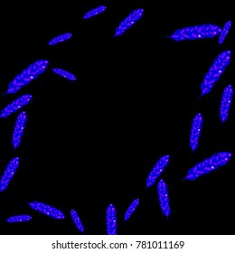 Feather Pattern, bright colorful background, cute and fun decoration. Black background. Vector illustration for celebration, party, carnival, festive holiday and Your project.