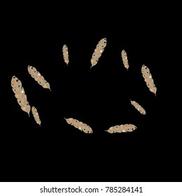 Feather Pattern, bright colorful background, cute and fun decoration. Black background. Vector illustration for celebration, party, carnival, festive holiday and Your project.
