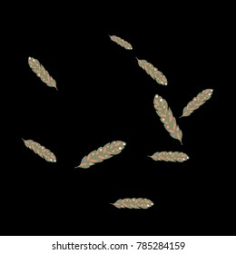 Feather Pattern, bright colorful background, cute and fun decoration. Black background. Vector illustration for celebration, party, carnival, festive holiday and Your project.