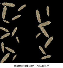 Feather Pattern, bright colorful background, cute and fun decoration. Black background. Vector illustration for celebration, party, carnival, festive holiday and Your project.