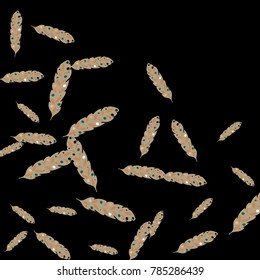 Feather Pattern, bright colorful background, cute and fun decoration. Black background. Vector illustration for celebration, party, carnival, festive holiday and Your project.