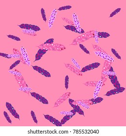 Feather Pattern, bright colorful background, cute and fun decoration. Vector illustration for celebration, party, carnival, festive holiday and Your project.