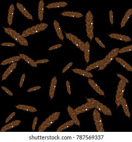 Feather Pattern, bright colorful background, cute and fun decoration. Black background. Vector illustration for celebration, party, carnival, festive holiday and Your project.