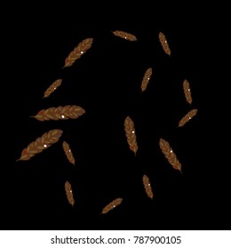 Feather Pattern, bright colorful background, cute and fun decoration. Black background. Vector illustration for celebration, party, carnival, festive holiday and Your project.