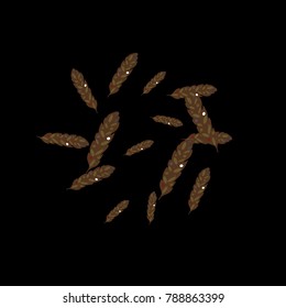 Feather Pattern, bright colorful background, cute and fun decoration. Black background. Vector illustration for celebration, party, carnival, festive holiday and Your project.