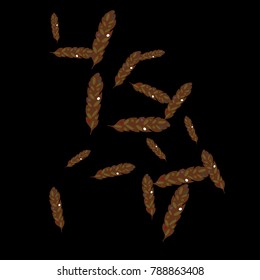 Feather Pattern, bright colorful background, cute and fun decoration. Black background. Vector illustration for celebration, party, carnival, festive holiday and Your project.