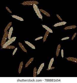 Feather Pattern, bright colorful background, cute and fun decoration. Black background. Vector illustration for celebration, party, carnival, festive holiday and Your project.