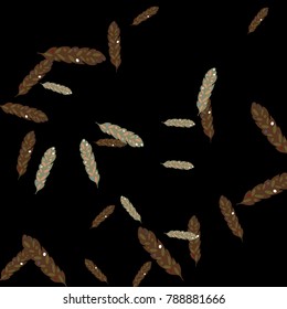 Feather Pattern, bright colorful background, cute and fun decoration. Black background. Vector illustration for celebration, party, carnival, festive holiday and Your project.