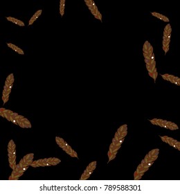 Feather Pattern, bright colorful background, cute and fun decoration. Black background. Vector illustration for celebration, party, carnival, festive holiday and Your project.