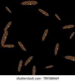 Feather Pattern, bright colorful background, cute and fun decoration. Black background. Vector illustration for celebration, party, carnival, festive holiday and Your project.