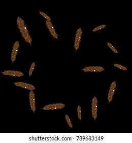 Feather Pattern, bright colorful background, cute and fun decoration. Black background. Vector illustration for celebration, party, carnival, festive holiday and Your project.