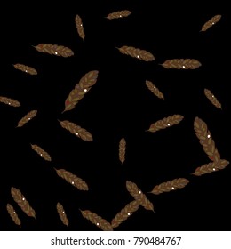 Feather Pattern, bright colorful background, cute and fun decoration. Black background. Vector illustration for celebration, party, carnival, festive holiday and Your project.