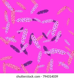 Feather Pattern, bright colorful background, cute and fun decoration. Vector illustration for celebration, party, carnival, festive holiday and Your project.
