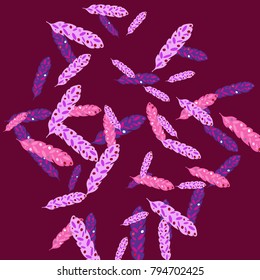 Feather Pattern, bright colorful background, cute and fun decoration. Vector illustration for celebration, party, carnival, festive holiday and Your project.