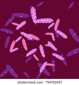 Feather Pattern, bright colorful background, cute and fun decoration. Vector illustration for celebration, party, carnival, festive holiday and Your project.