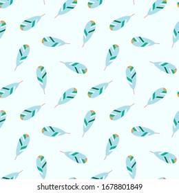 Patrón de plumas. El adorno azul de las plumas. Ilustración de estilo plano. Vector 8 EPS.