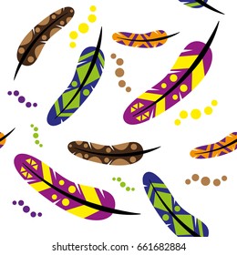 Feather pattern
Seamless pattern with colorful bohemian feathers on a transparent background.