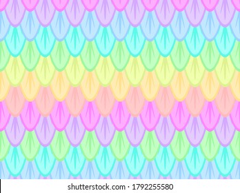 Feather pattern. Seamless decorative ornament of vector illustration. Art backdrop for cute bird animal design. Realistic tail wing texture. Bright pastel colours. Pale rainbow parrot. Pretty chic