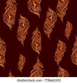 Feather pattern seamless . ethnic. tribal . hand drawn graphic black and white background design textile, fabric repeating background design for all web and print purpose