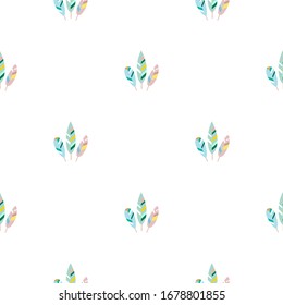 Patrón de plumas. El ornamentado de tres plumas sobre fondo blanco. Ilustración de estilo plano. Vector 8 EPS.