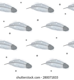Feather pattern vector. Feathers seamless background. Winter background for New Year decoration