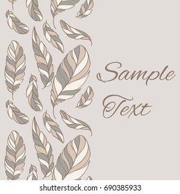 Feather pattern. Vintage card. Seamless vertical pattern.