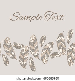 Feather pattern. Vintage card. Seamless horizontal pattern.