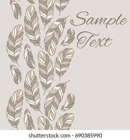 Feather pattern. Vintage card. Seamless vertical pattern.