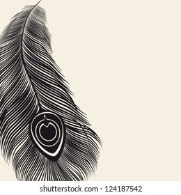 Feather of a peacock of black color. EPS-10 (non transparent elements,non gradient).Vector.