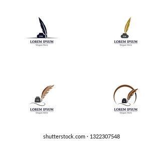 Feather pen with book logo template vector 