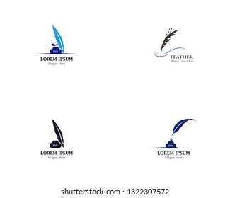 Feather pen with book logo template vector 