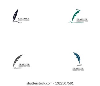 Feather pen with book logo template vector 