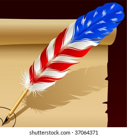 Feather pen in the colors of American flag