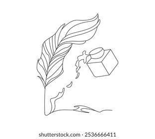 Feather pen and colour line art design